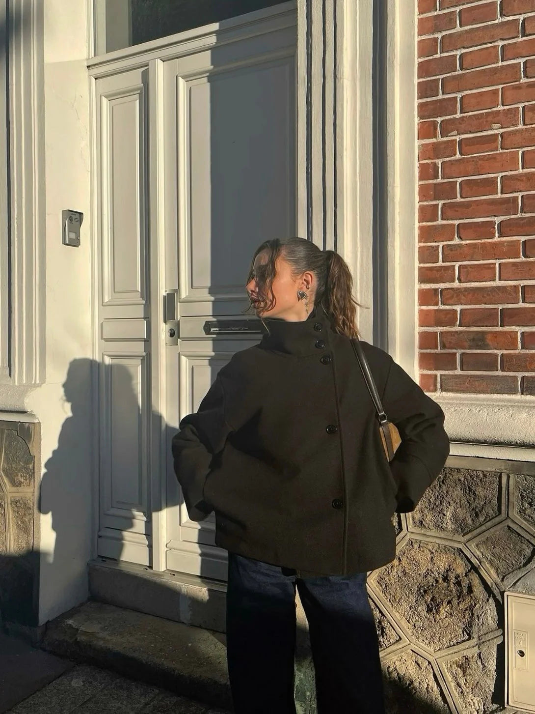 High-Neck Buttoned Jacket