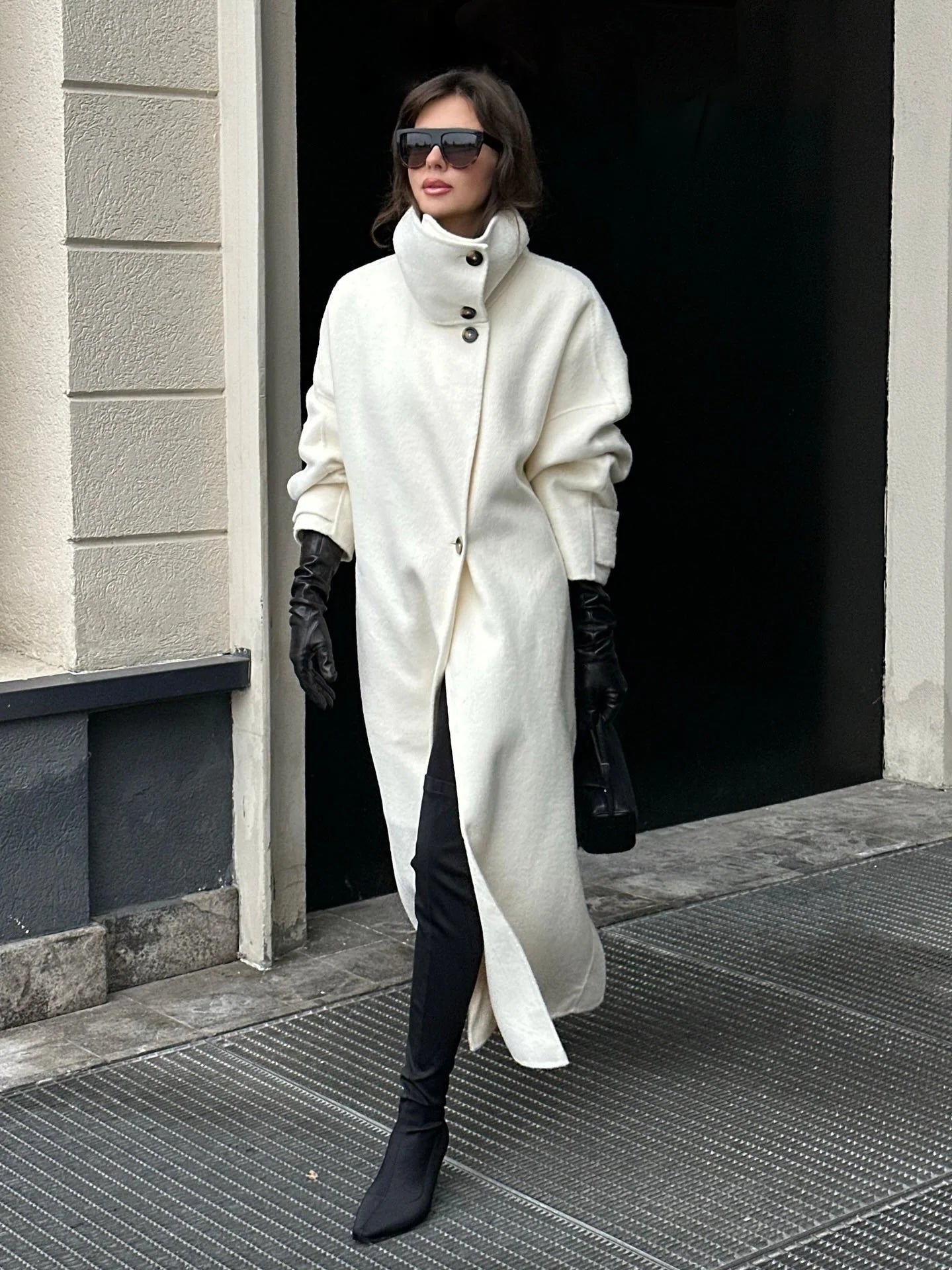 Elegant High-Neck Long Coat