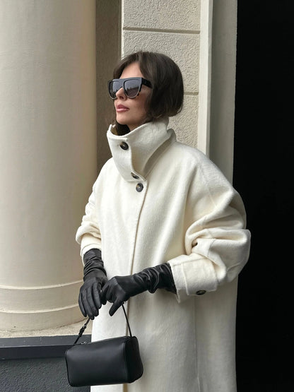 Elegant High-Neck Long Coat
