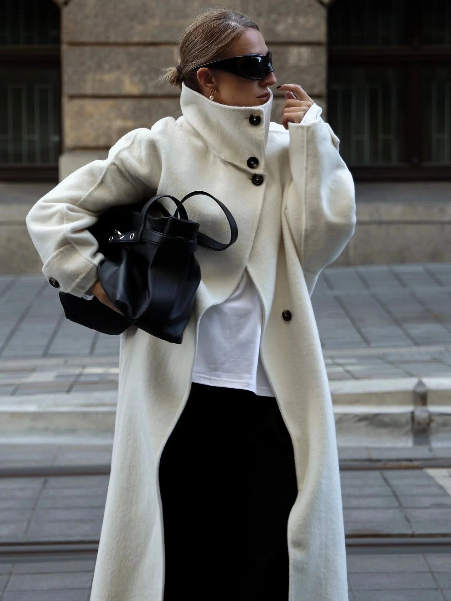 Elegant High-Neck Long Coat