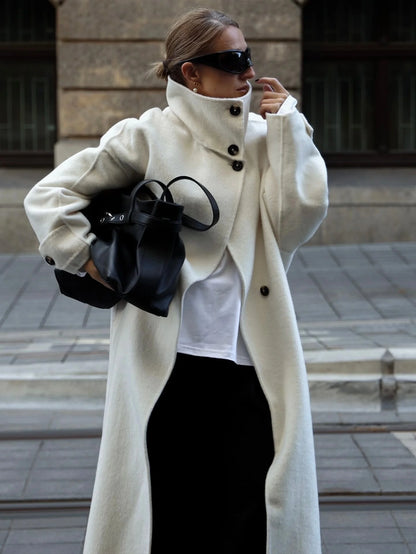 Elegant High-Neck Long Coat