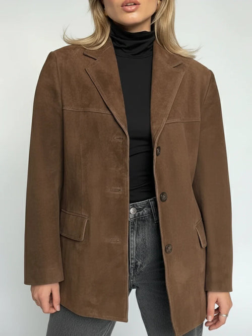 Women's Oversized Brown Suede Trench Coat