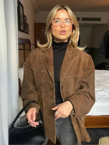 Women's Oversized Brown Suede Trench Coat