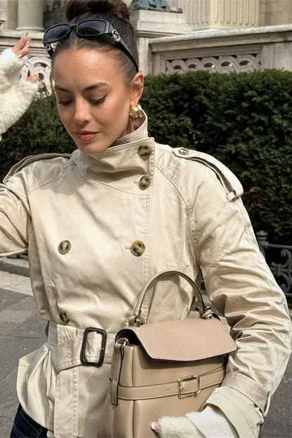 High-Neck Belted Trench Coat
