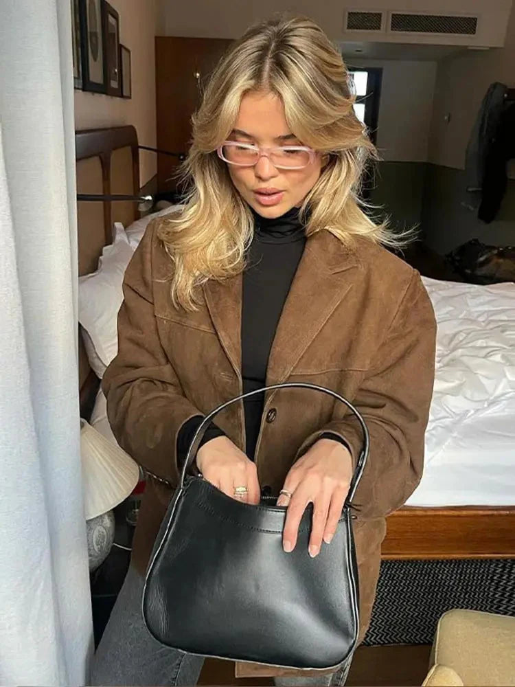 Women's Oversized Brown Suede Trench Coat