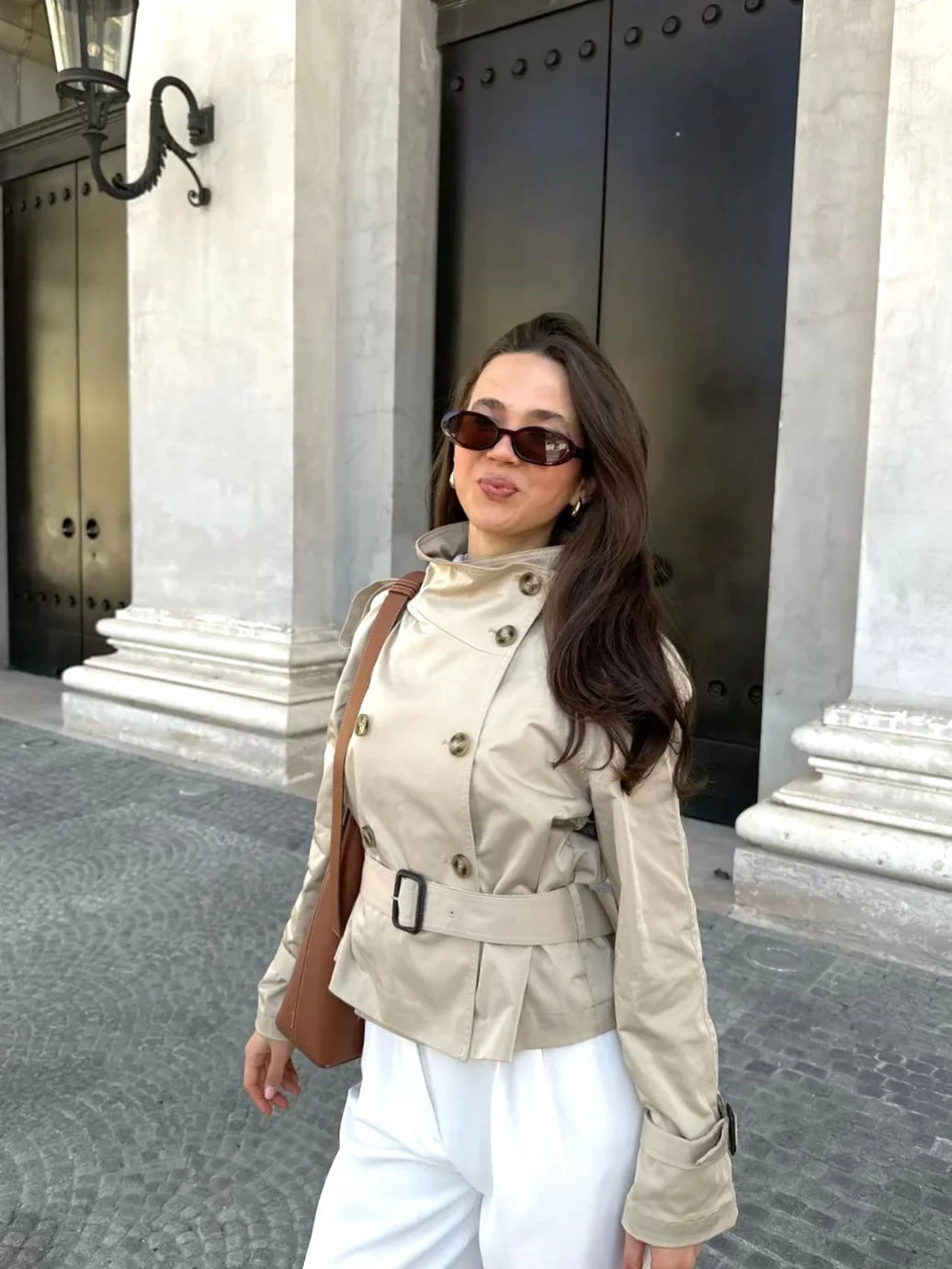 High-Neck Belted Trench Coat